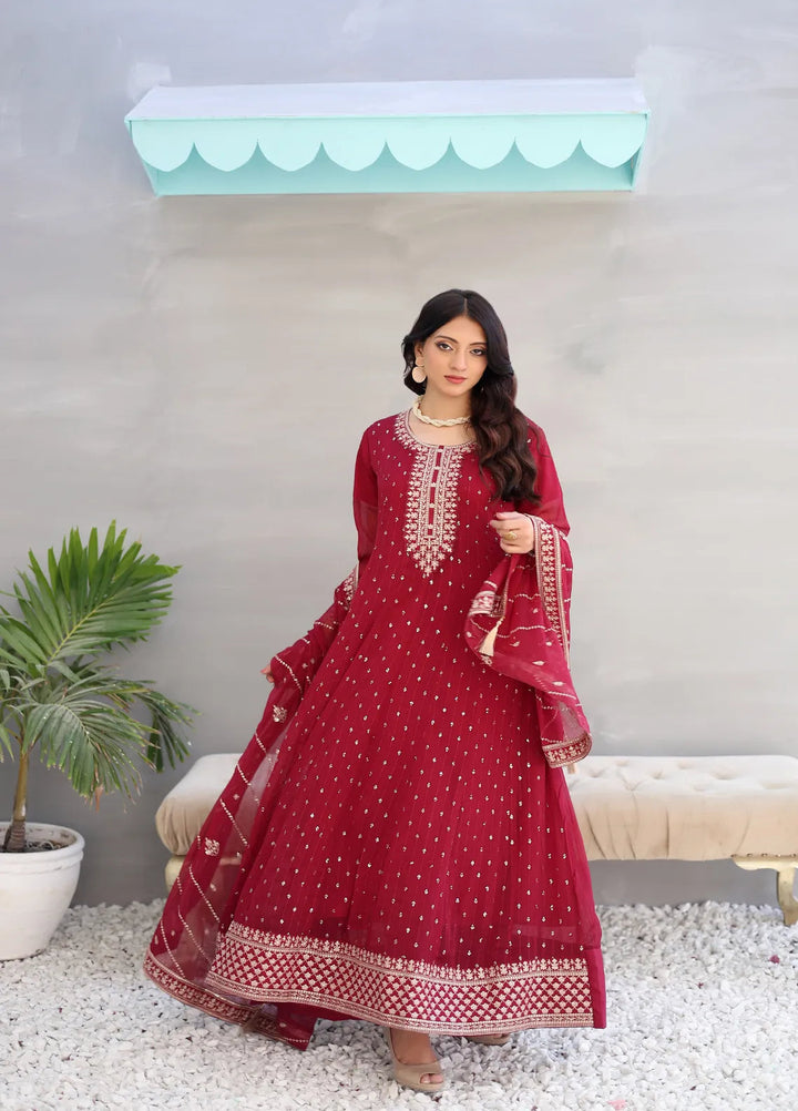 Zohan Ateeq Pret Embroidered Chiffon 3 Piece Suit Rumaisa Maroon