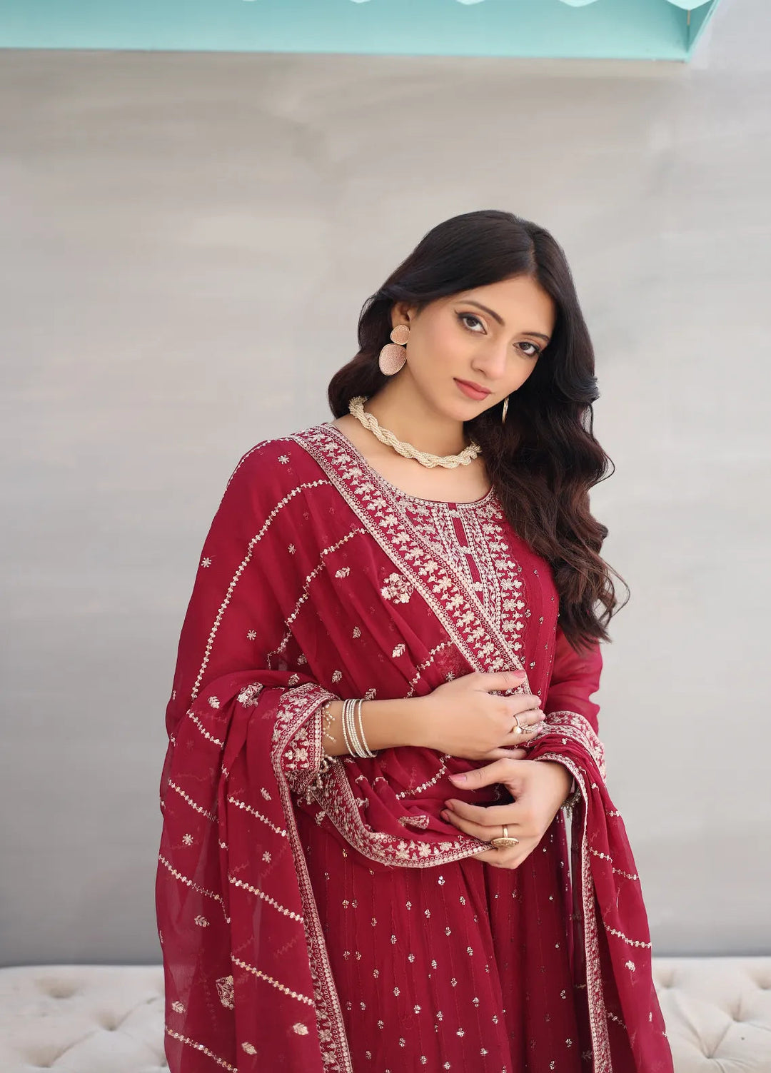 Zohan Ateeq Pret Embroidered Chiffon 3 Piece Suit Rumaisa Maroon