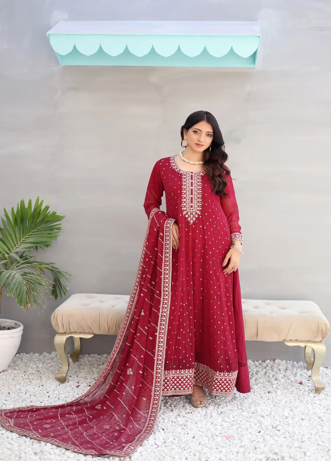 Zohan Ateeq Pret Embroidered Chiffon 3 Piece Suit Rumaisa Maroon