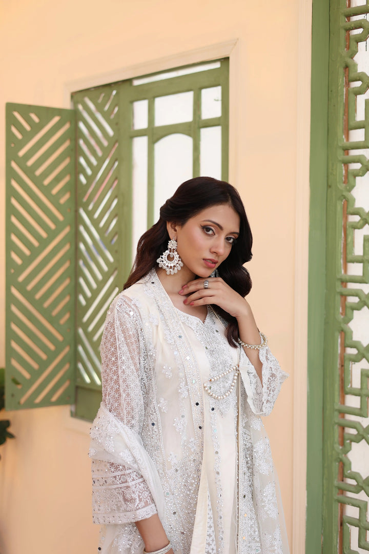 Zohan Ateeq Pret Embroidered Net 4 Piece Suit Maya White
