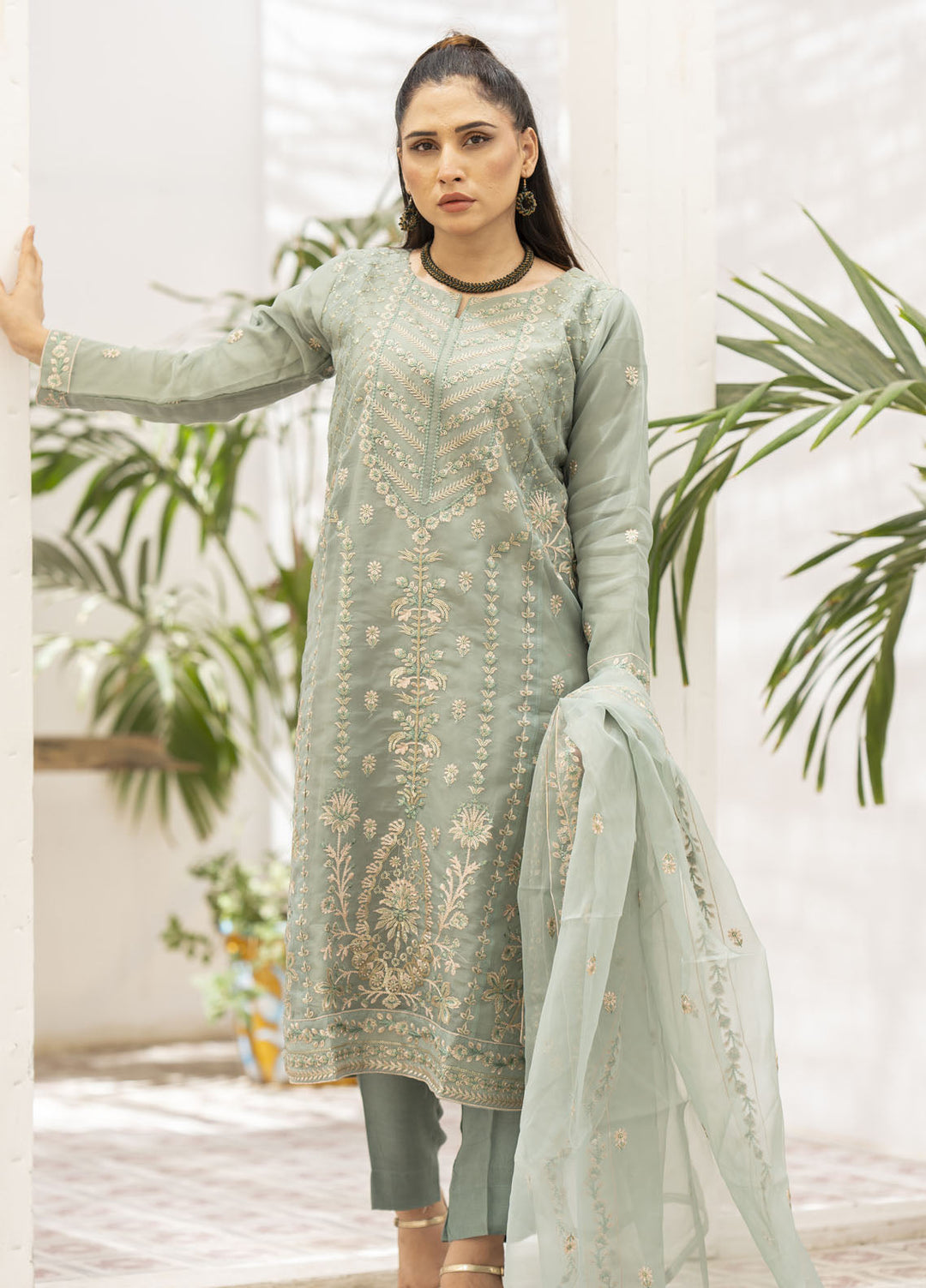 Zohan Ateeq Pret Embroidered Organza 3 Piece Suit Ayeza Green