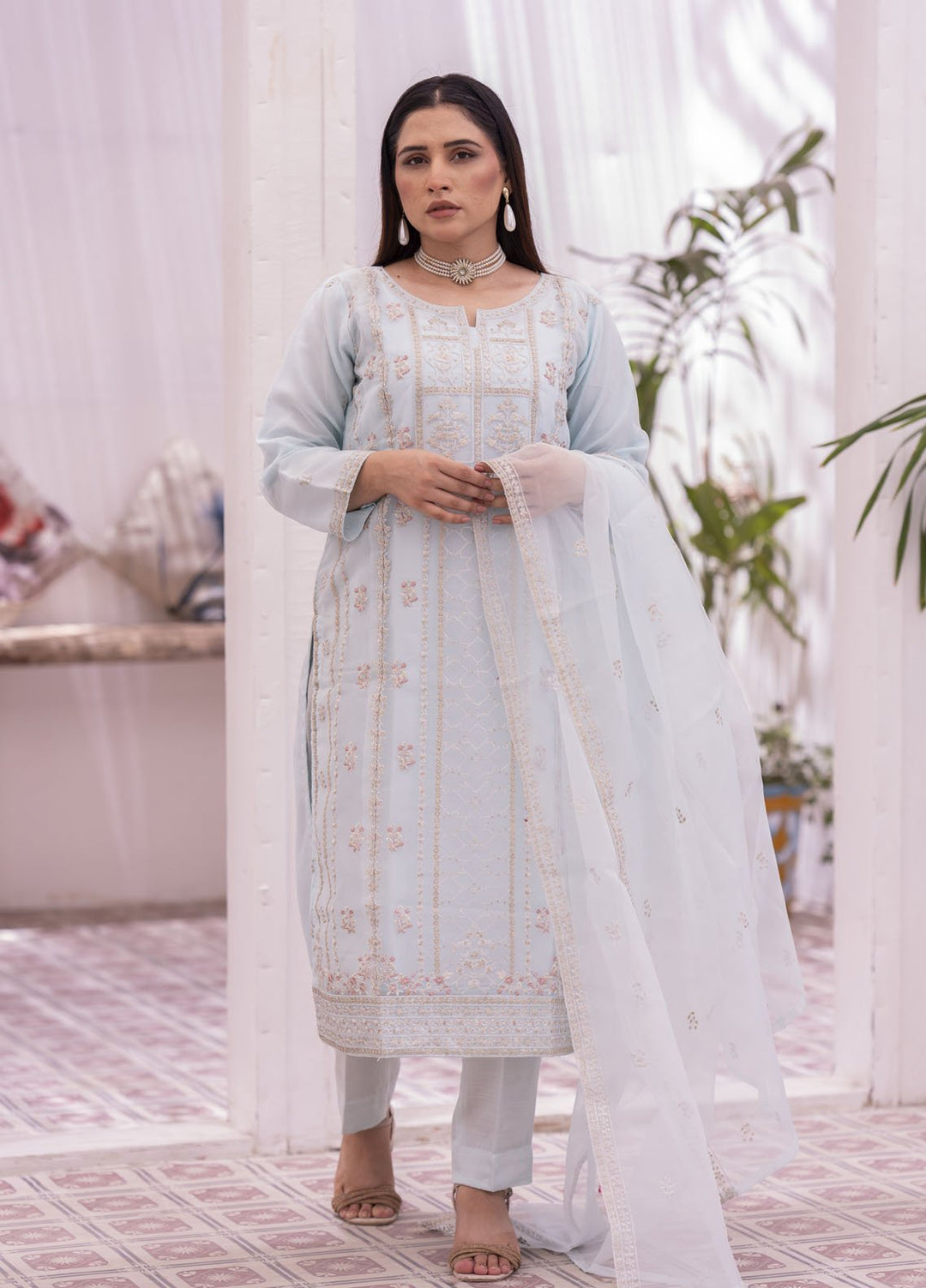 Zohan Ateeq Pret Embroidered Organza 3 Piece Suit Ifrah Aqua Blue