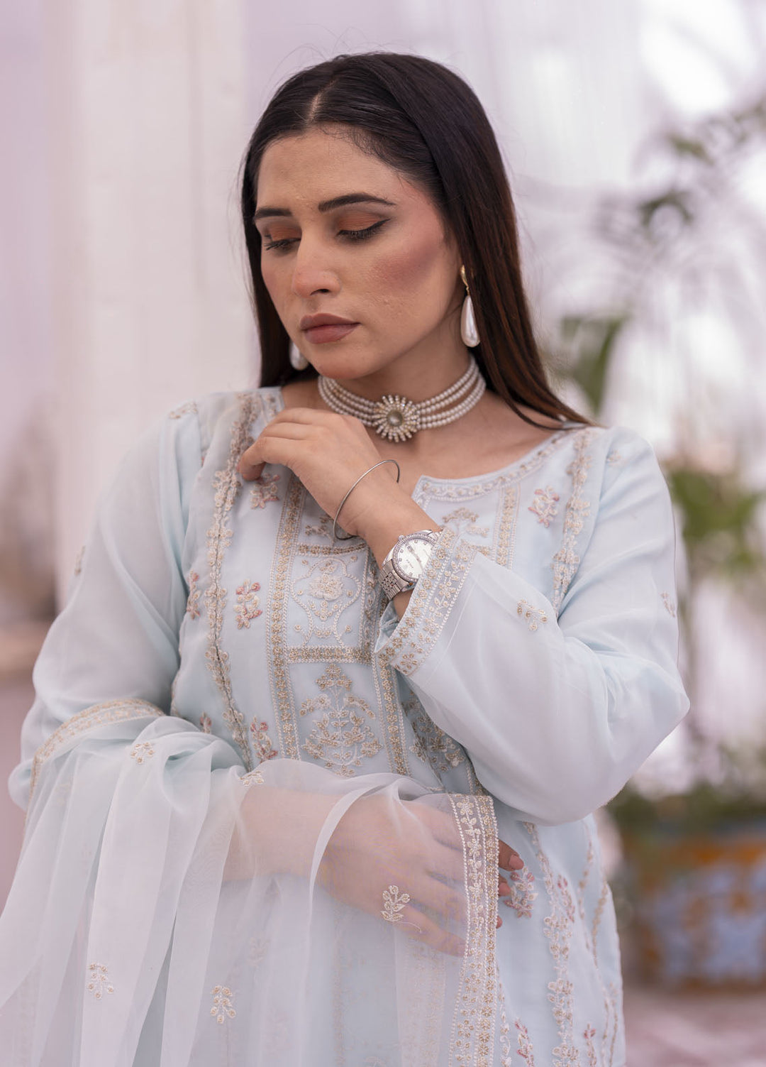 Zohan Ateeq Pret Embroidered Organza 3 Piece Suit Ifrah Aqua Blue