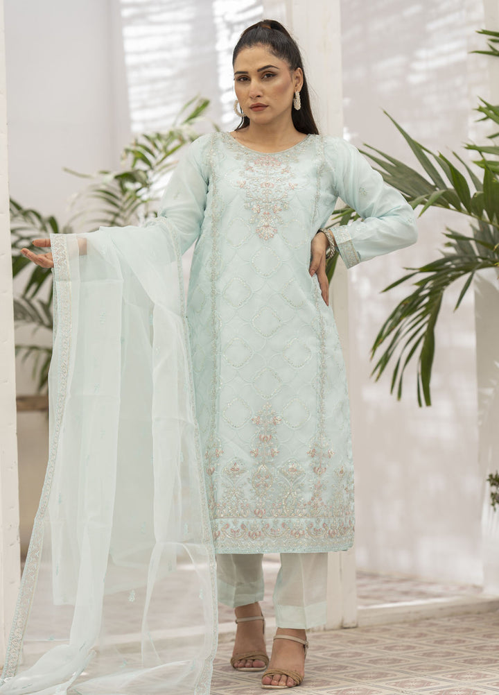 Zohan Ateeq Pret Embroidered Organza 3 Piece Suit Leena Ice Blue