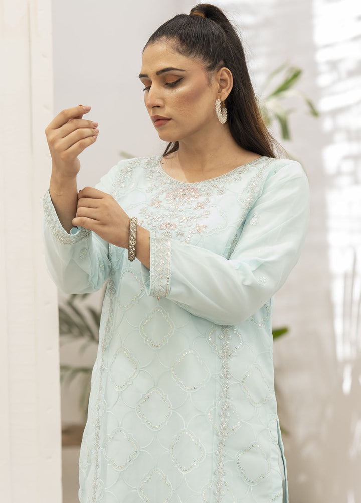 Zohan Ateeq Pret Embroidered Organza 3 Piece Suit Leena Ice Blue