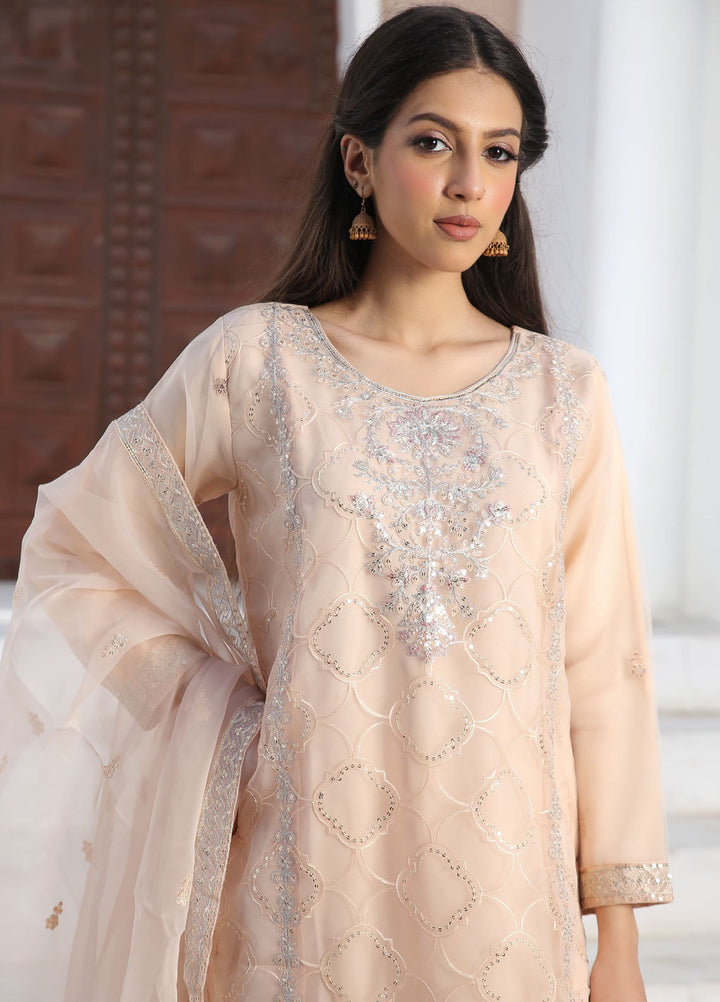 Zohan Ateeq Pret Embroidered Organza 3 Piece Suit Leena Peach