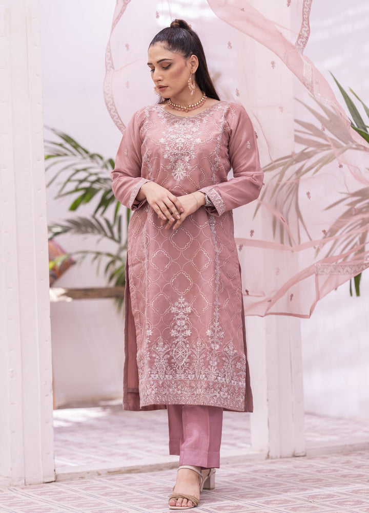 Zohan Ateeq Pret Embroidered Organza 3 Piece Suit Leena Tea Rose Pink