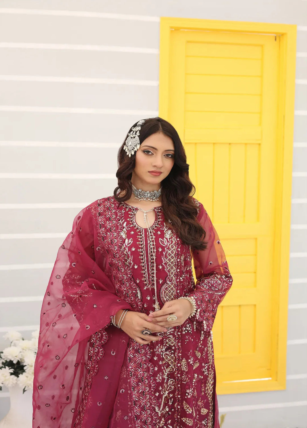 Zohan Ateeq Pret Embroidered Organza 3 Piece Suit Waniya Magenta