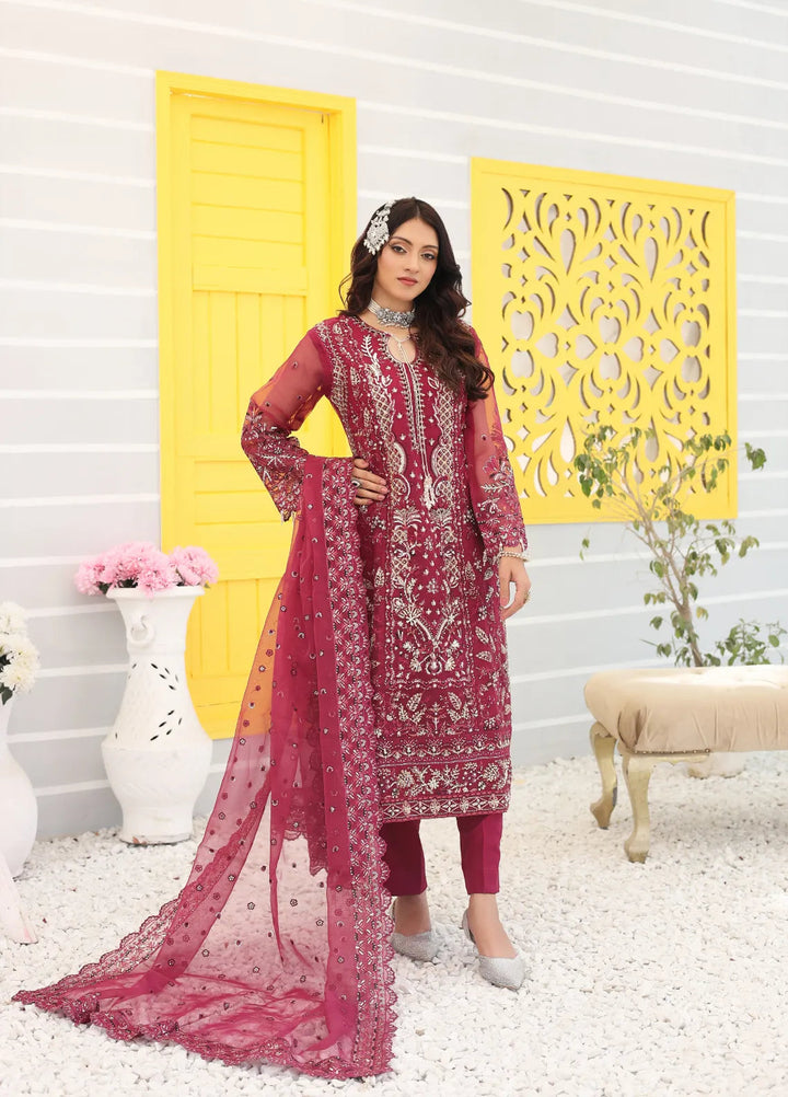 Zohan Ateeq Pret Embroidered Organza 3 Piece Suit Waniya Magenta