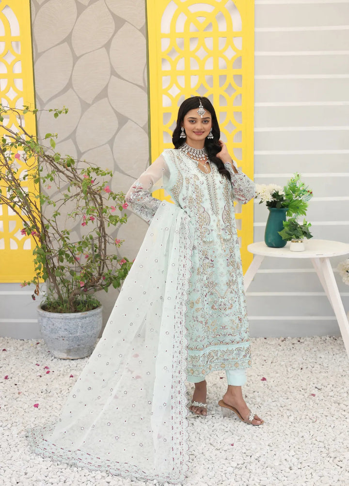 Zohan Ateeq Pret Embroidered Organza 3 Piece Suit Waniya Powder Blue