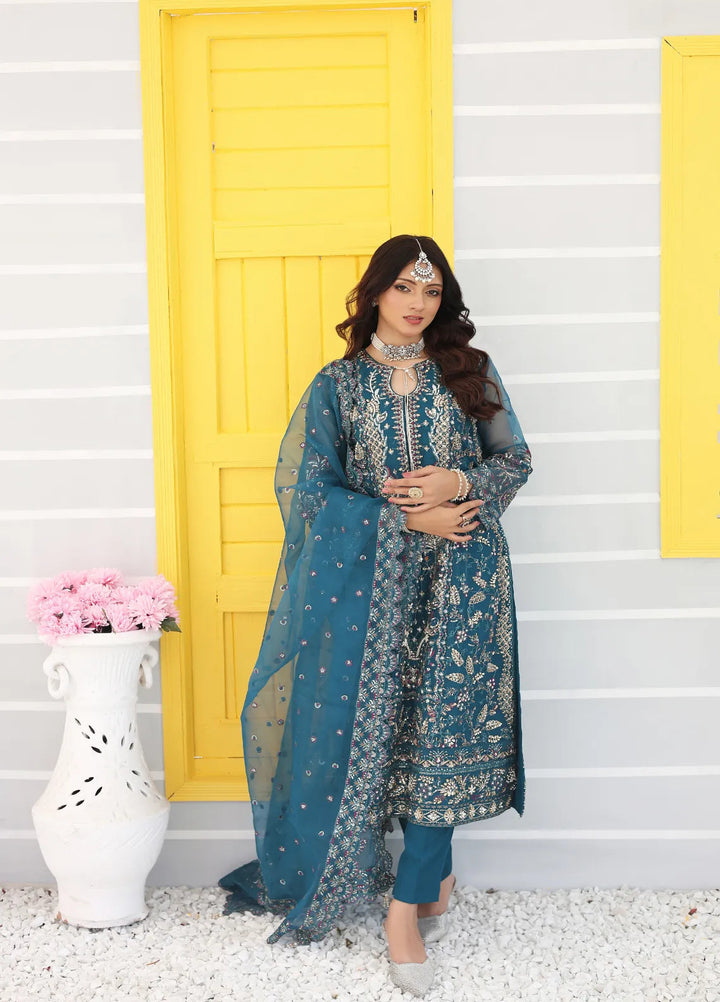 Zohan Ateeq Pret Embroidered Organza 3 Piece Suit Waniya Royal Blue