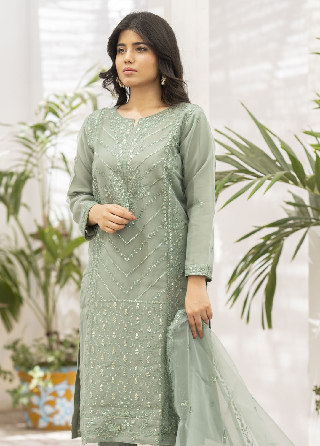 Zohan Ateeq Pret Embroidered Organza 3 Piece Suit Zunaira Pastel Green