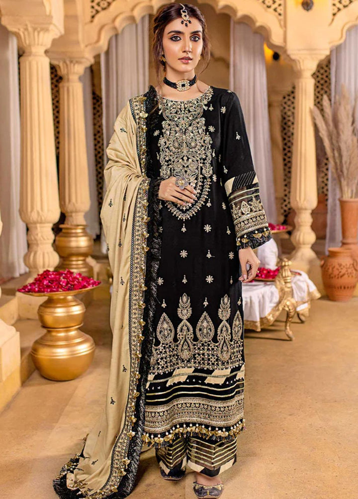 Zora By Eleshia Embroidered Dhanak Suits Unstitched 3 Piece ELS23Z BLACK ROSE - Luxury Collection