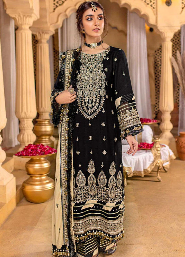 Zora By Eleshia Embroidered Dhanak Suits Unstitched 3 Piece ELS23Z BLACK ROSE - Luxury Collection