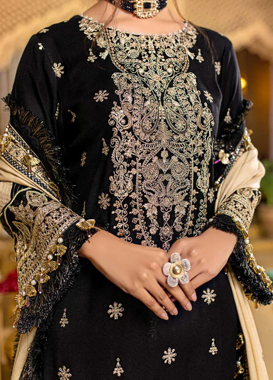 Zora By Eleshia Embroidered Dhanak Suits Unstitched 3 Piece ELS23Z BLACK ROSE - Luxury Collection