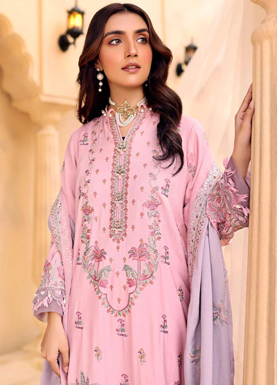 Zora By Eleshia Embroidered Dhanak Suits Unstitched 3 Piece ELS23Z MIST PURPLE - Luxury Collection