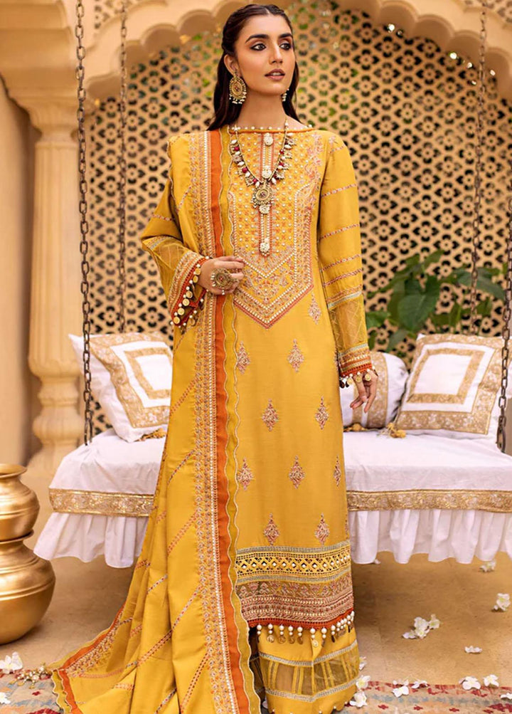 Zora By Eleshia Embroidered Dhanak Suits Unstitched 3 Piece ELS23Z ORANGE LINES - Luxury Collection