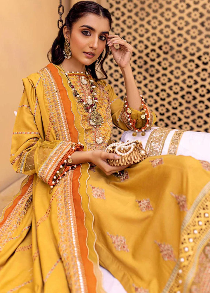 Zora By Eleshia Embroidered Dhanak Suits Unstitched 3 Piece ELS23Z ORANGE LINES - Luxury Collection
