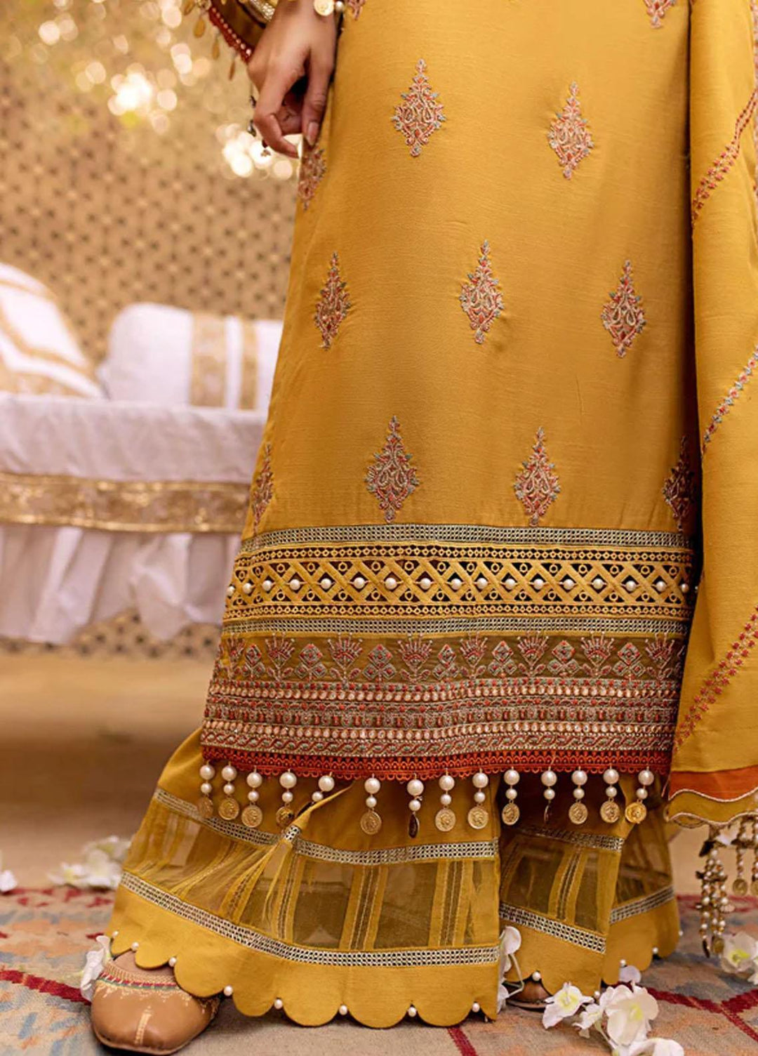 Zora By Eleshia Embroidered Dhanak Suits Unstitched 3 Piece ELS23Z ORANGE LINES - Luxury Collection