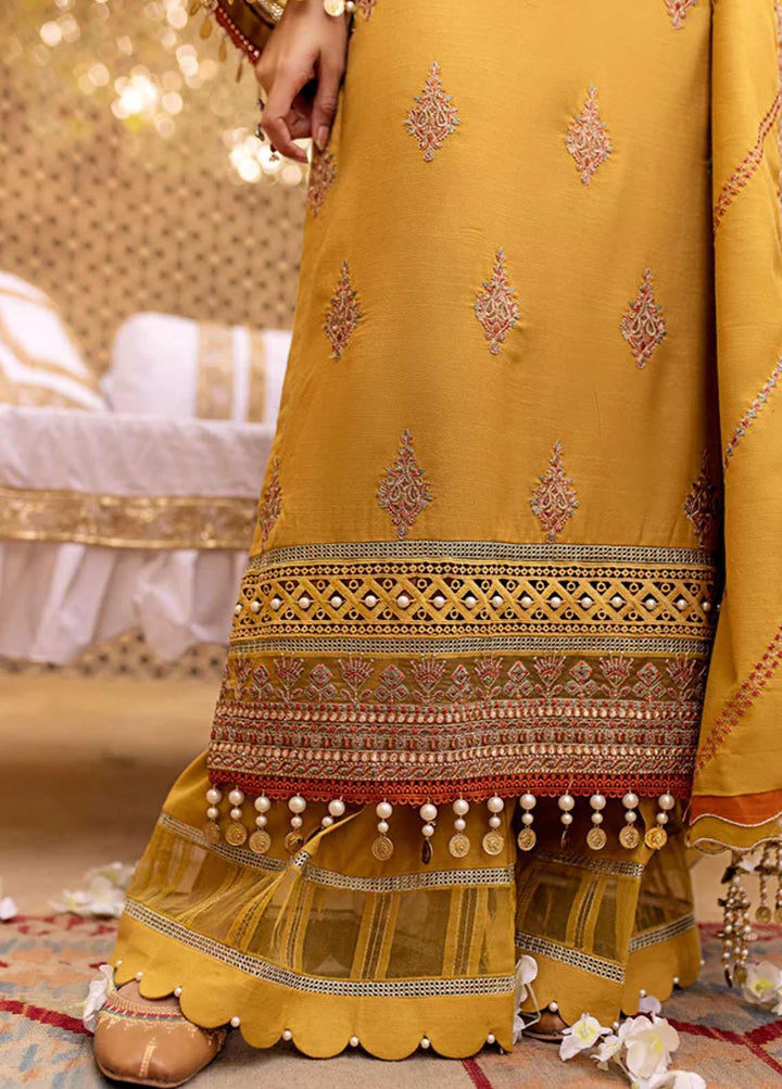 Zora By Eleshia Embroidered Dhanak Suits Unstitched 3 Piece ELS23Z ORANGE LINES - Luxury Collection