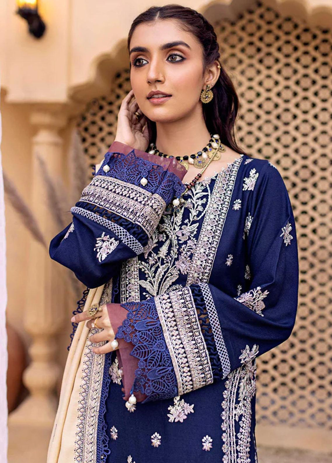 Zora By Eleshia Embroidered Dhanak Suits Unstitched 3 Piece ELS23Z SINGING BLUE - Luxury Collection