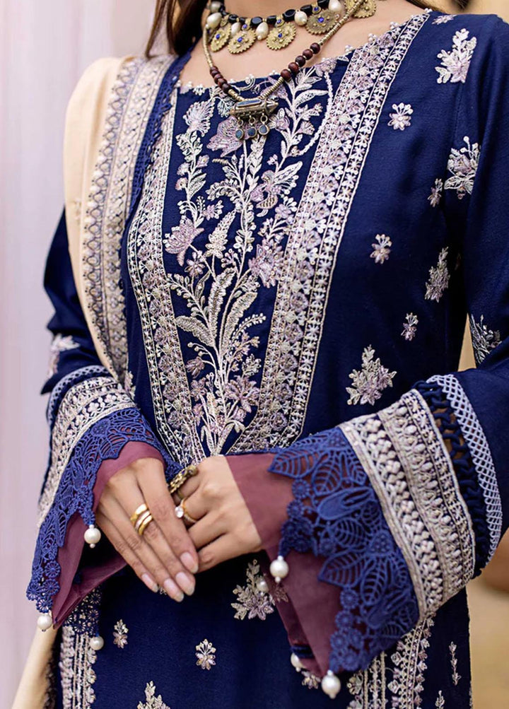 Zora By Eleshia Embroidered Dhanak Suits Unstitched 3 Piece ELS23Z SINGING BLUE - Luxury Collection