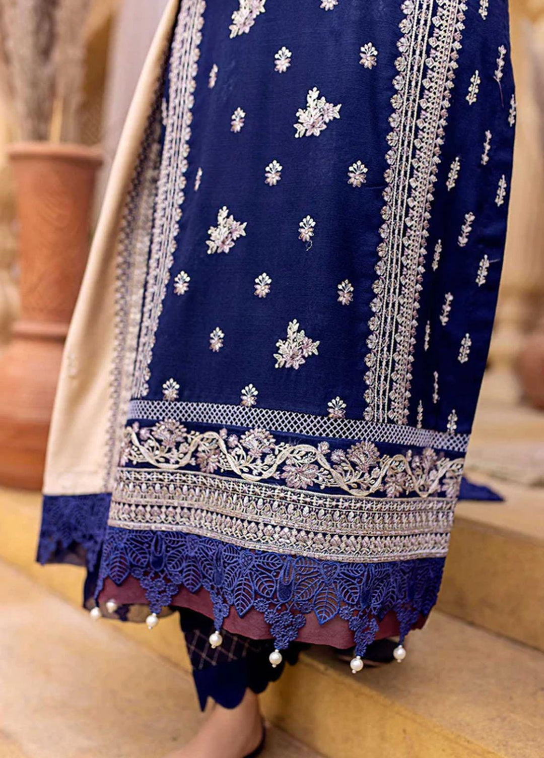Zora By Eleshia Embroidered Dhanak Suits Unstitched 3 Piece ELS23Z SINGING BLUE - Luxury Collection