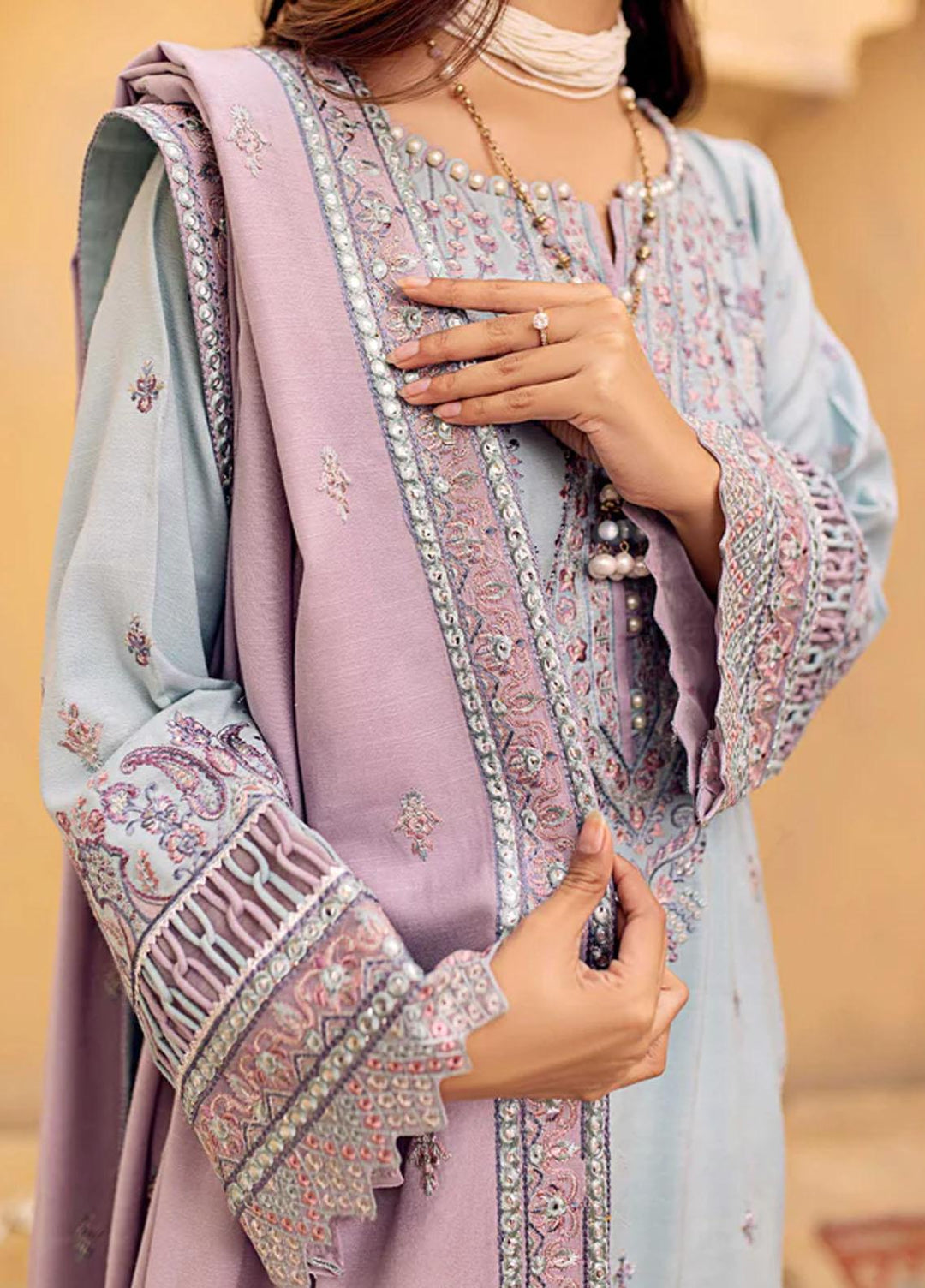 Zora By Eleshia Embroidered Dhanak Suits Unstitched 3 Piece ELS23Z SOFT SUNNY SHADES - Luxury Collection