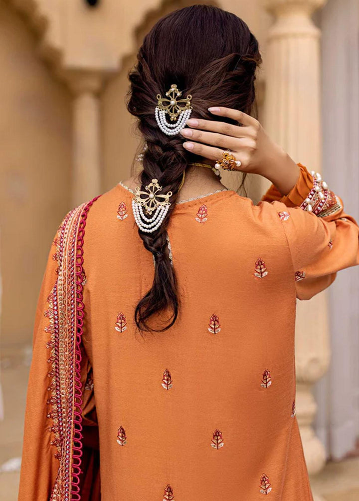Zora By Eleshia Embroidered Dhanak Suits Unstitched 3 Piece ELS23Z TROPICAL ORANGE - Luxury Collection