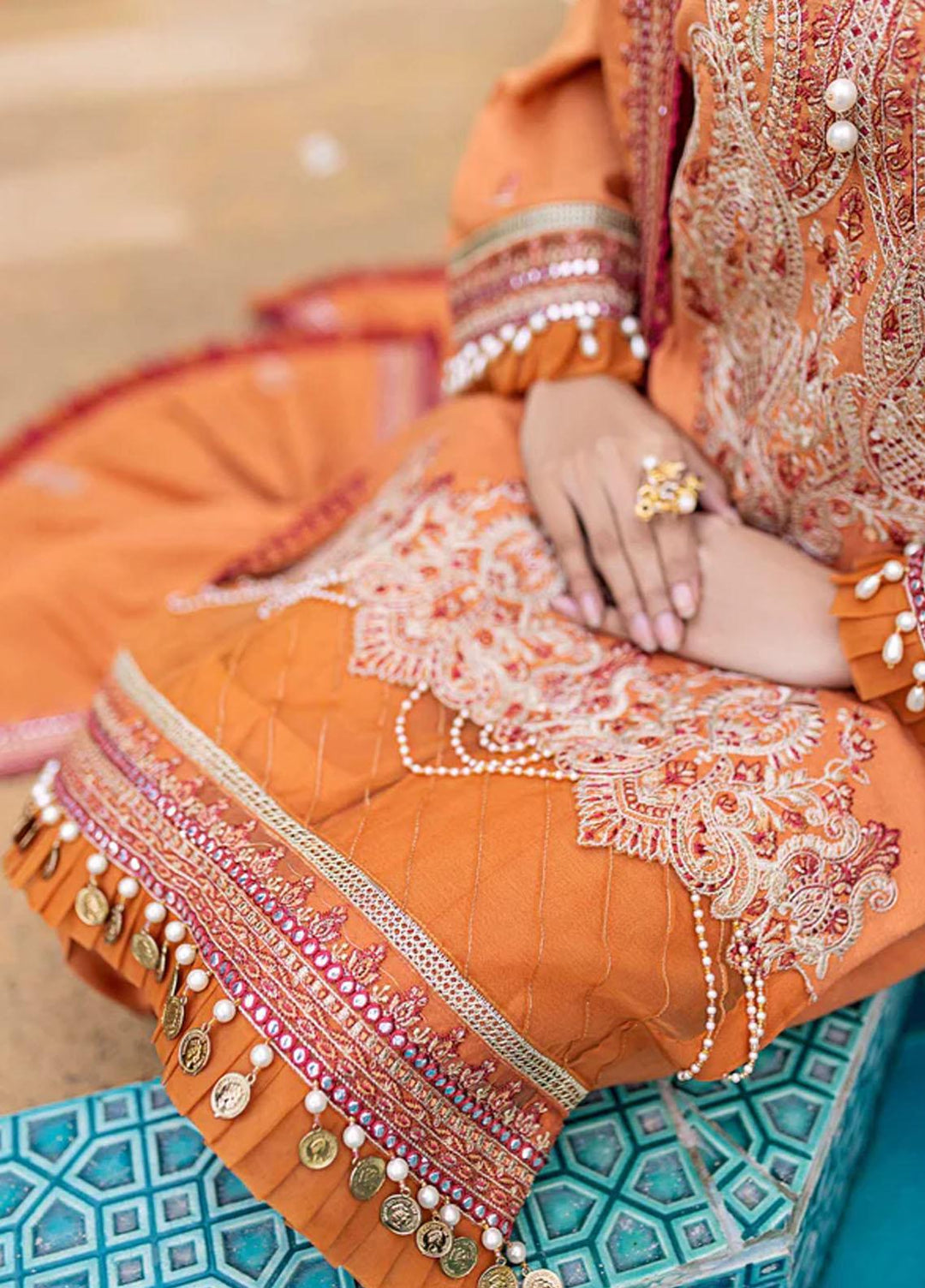 Zora By Eleshia Embroidered Dhanak Suits Unstitched 3 Piece ELS23Z TROPICAL ORANGE - Luxury Collection