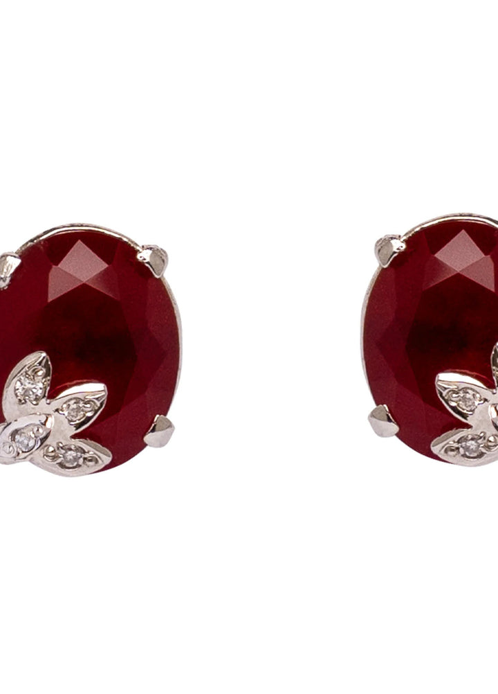 Zouhaira Earings Leaf Charm-Maroon