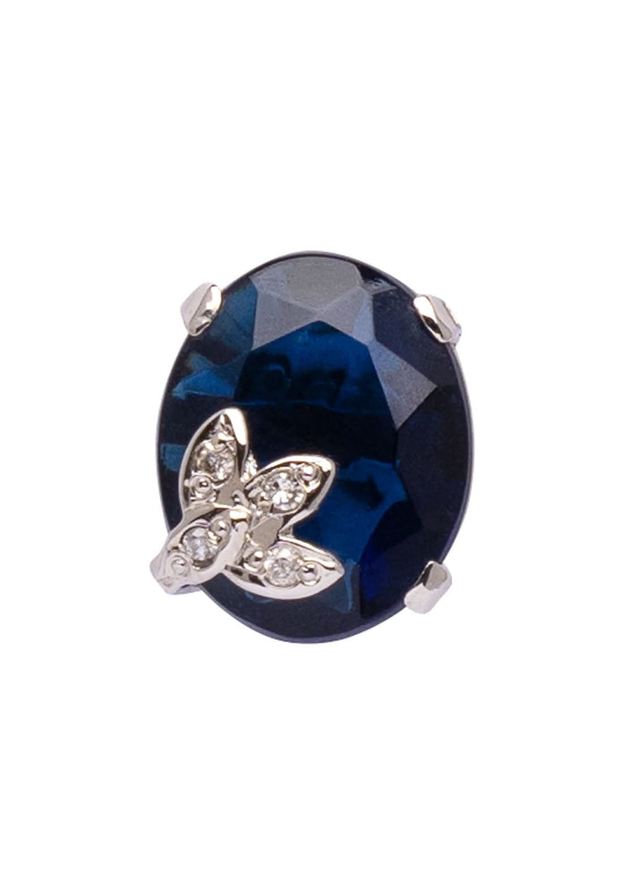 Zouhaira Earings Leaf Charm-Navy Blue