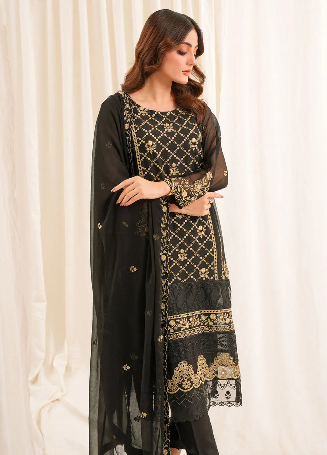 Zouj Embroidered Chiffon Suit Unstitched 3 Piece ZJ24 ZJ-CH-01 - Formal Collection
