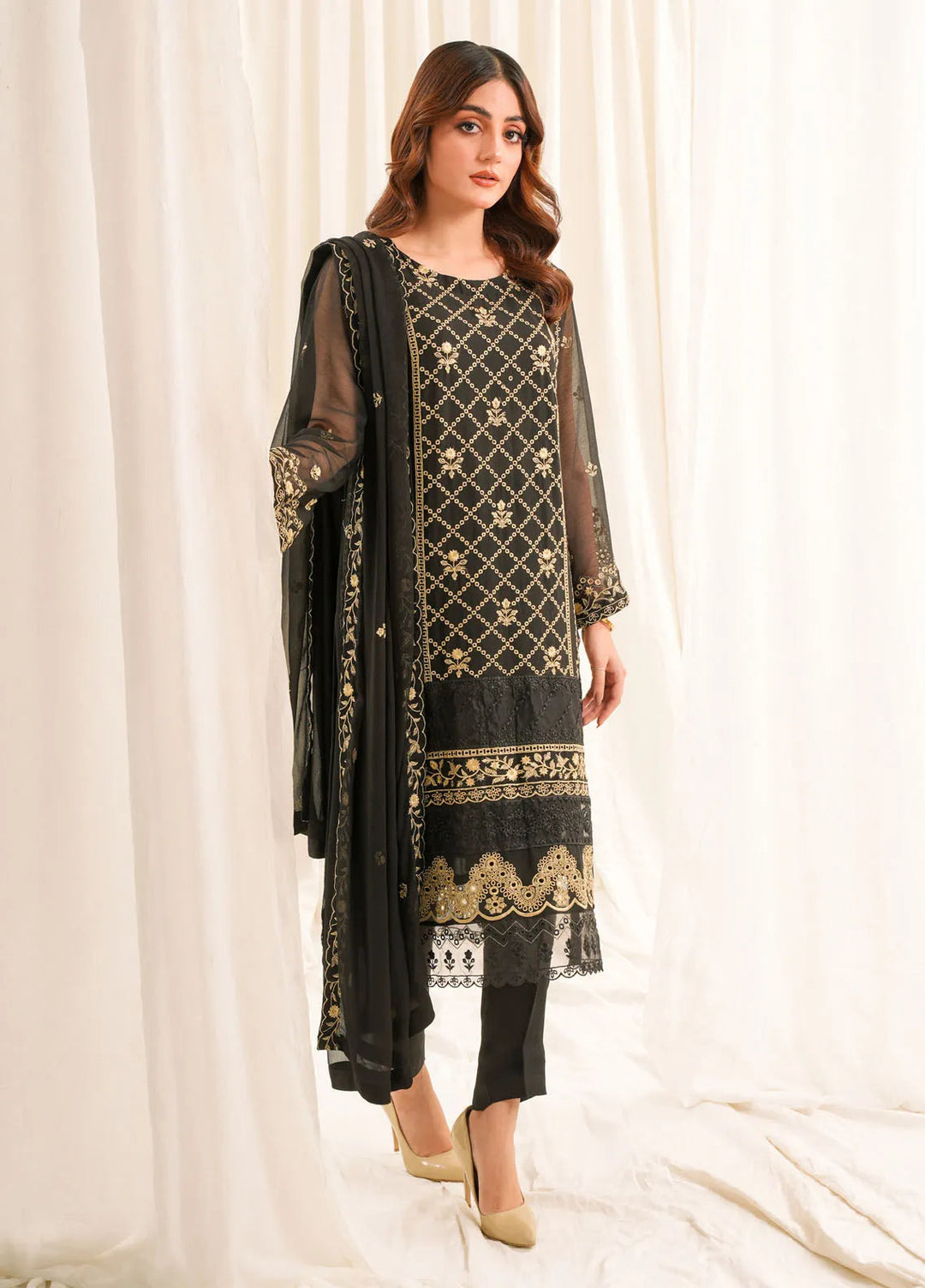 Zouj Embroidered Chiffon Suit Unstitched 3 Piece ZJ24 ZJ-CH-01 - Formal Collection