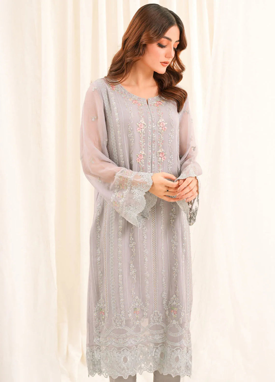 Zouj Embroidered Chiffon Suit Unstitched 3 Piece ZJ24 ZJ-CH-02 - Formal Collection