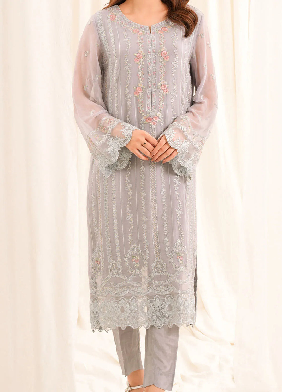 Zouj Embroidered Chiffon Suit Unstitched 3 Piece ZJ24 ZJ-CH-02 - Formal Collection