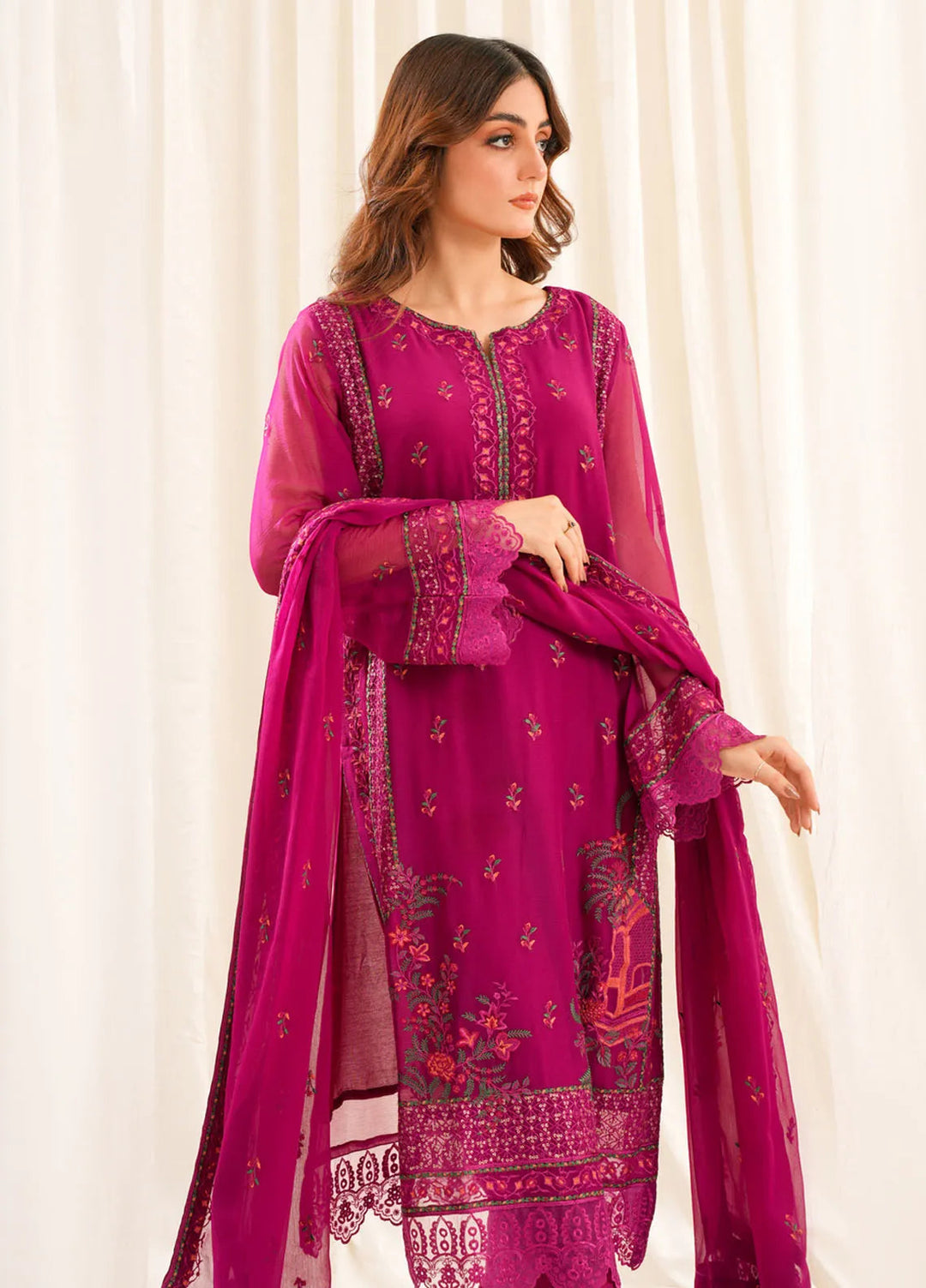 Zouj Embroidered Chiffon Suit Unstitched 3 Piece ZJ24 ZJ-CH-07 - Formal Collection