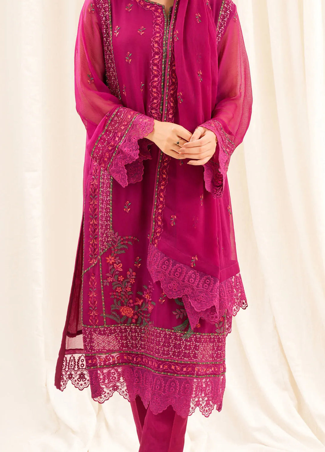 Zouj Embroidered Chiffon Suit Unstitched 3 Piece ZJ24 ZJ-CH-07 - Formal Collection