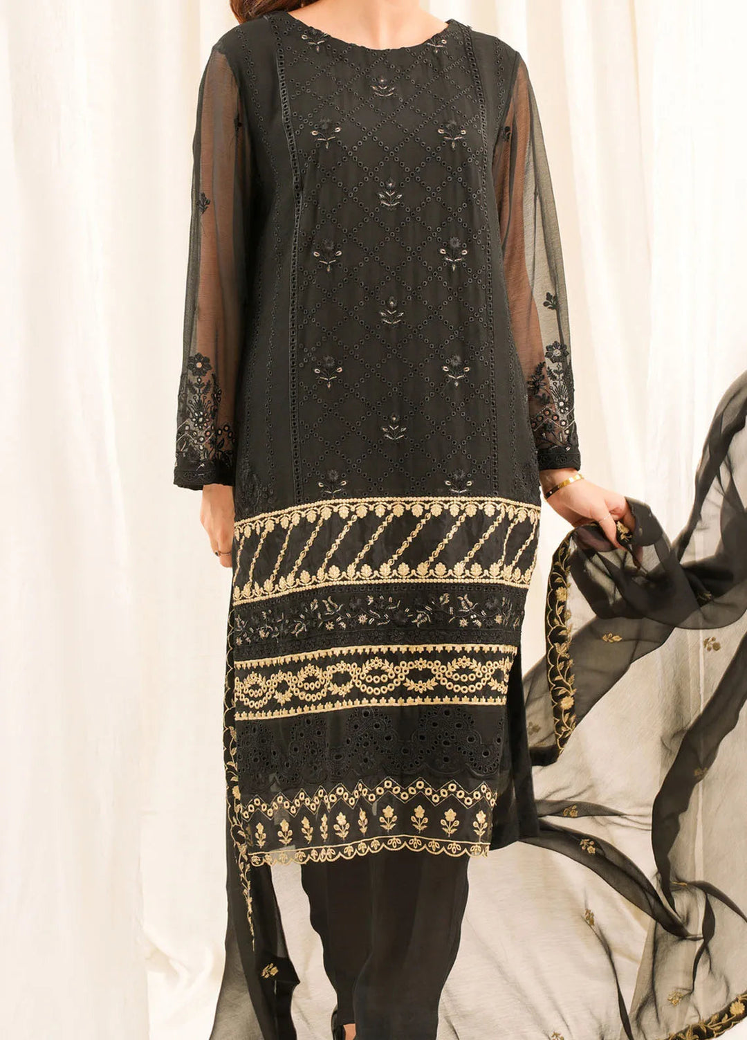 Zouj Embroidered Chiffon Suit Unstitched 3 Piece ZJ24 ZJ-CH-08 - Formal Collection