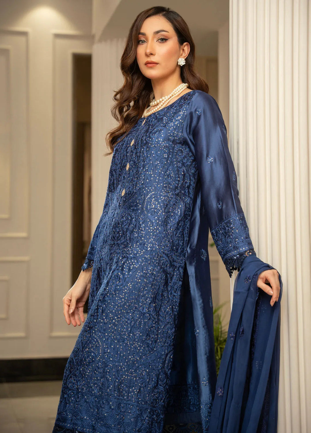 Zouj Embroidered Silk Suits Unstitched 3 Piece ZJ24LS ZSS-03 Aqua Breeze - Fall Collection