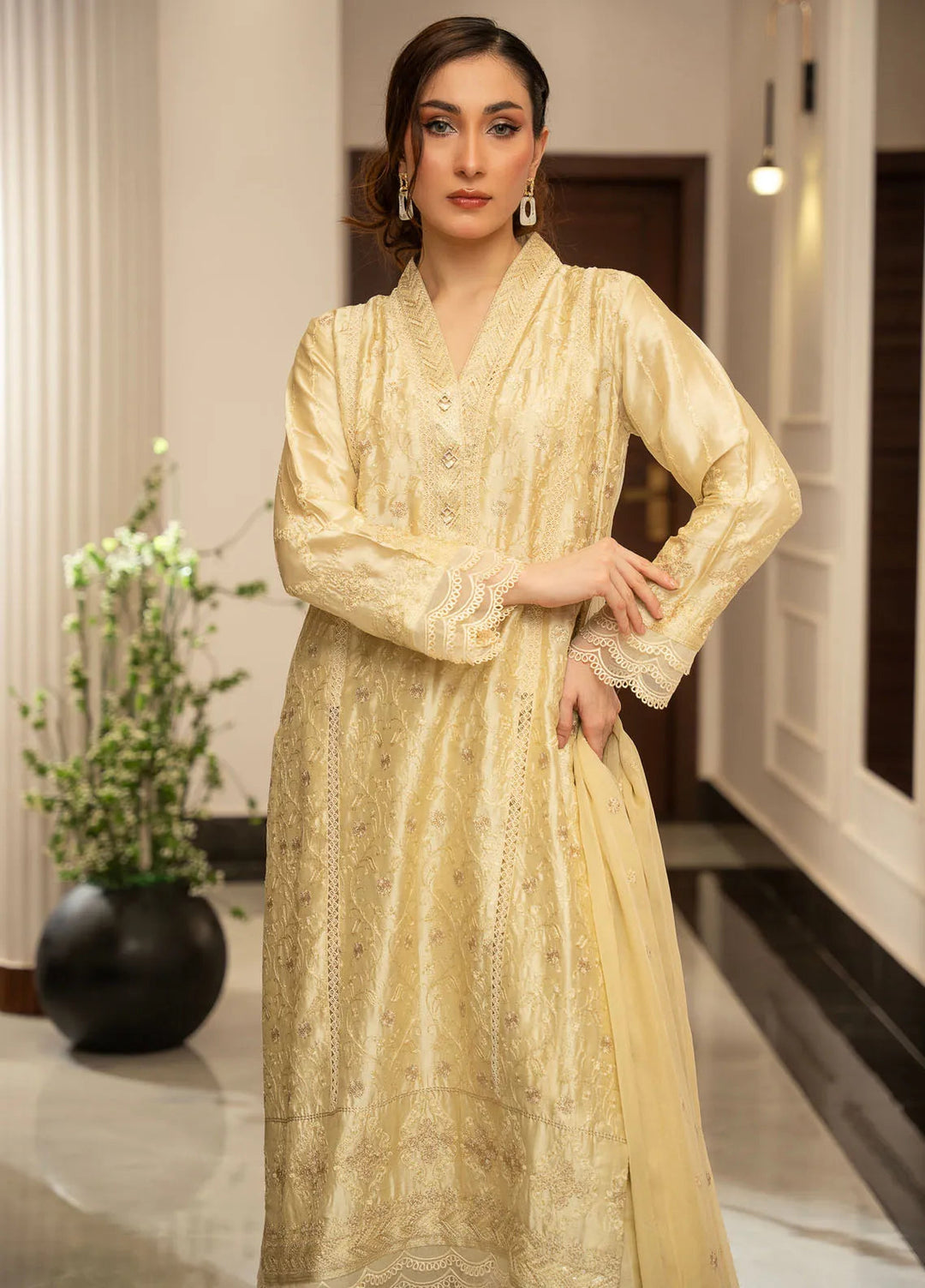 Zouj Embroidered Silk Suits Unstitched 3 Piece ZJ24LS ZSS-04 Majestic Fawn - Fall Collection