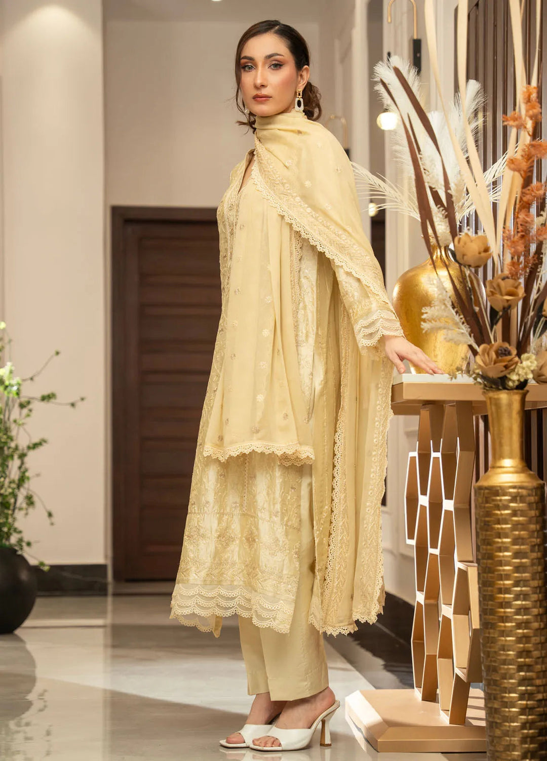 Zouj Embroidered Silk Suits Unstitched 3 Piece ZJ24LS ZSS-04 Majestic Fawn - Fall Collection