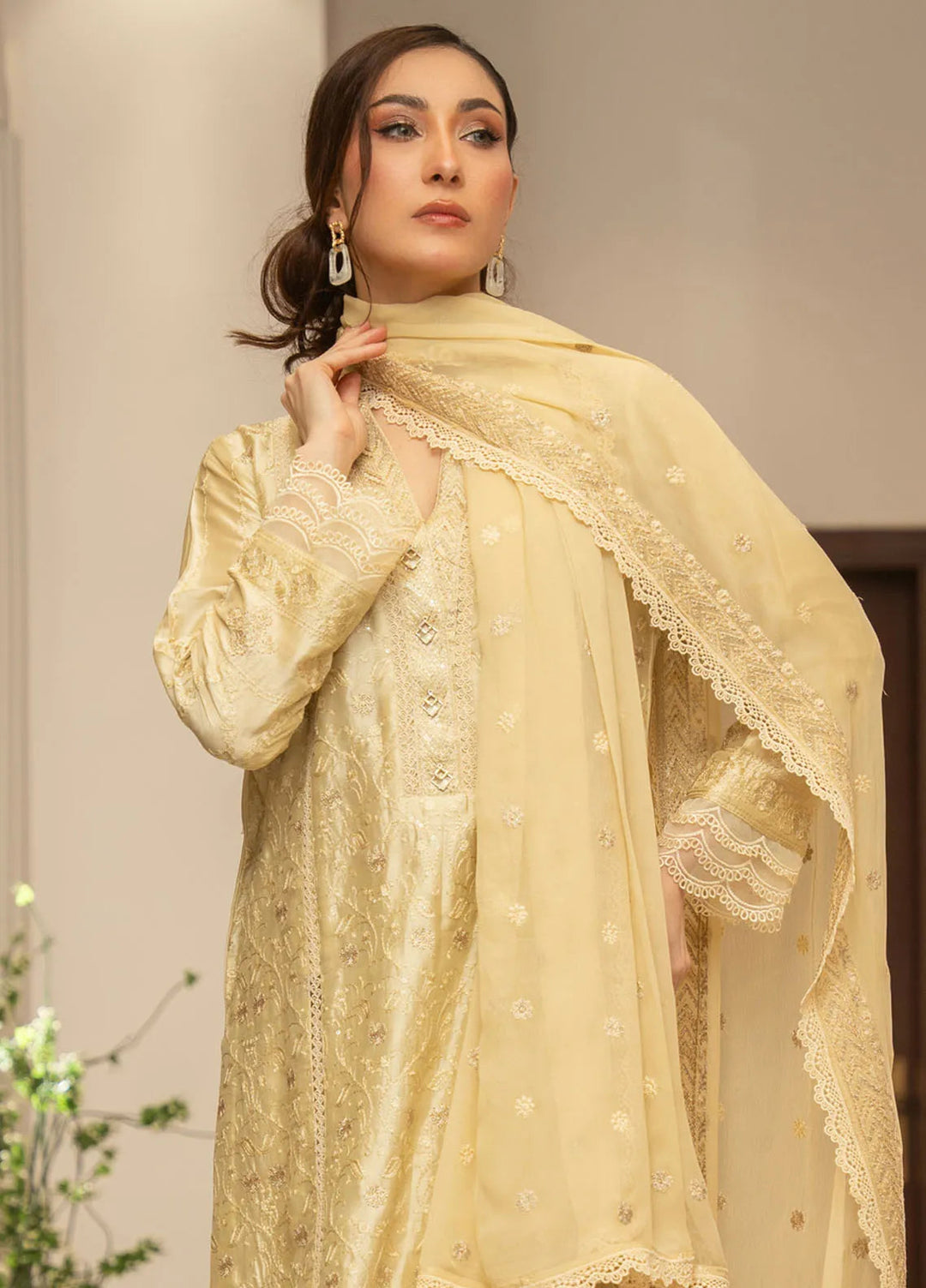 Zouj Embroidered Silk Suits Unstitched 3 Piece ZJ24LS ZSS-04 Majestic Fawn - Fall Collection