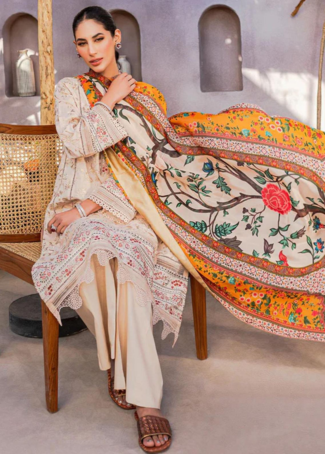 Zoya & Fatima Embroidered Lawn Suits Unstitched 3 Piece ZOF23L ZF-01 Irha - Luxury Collection