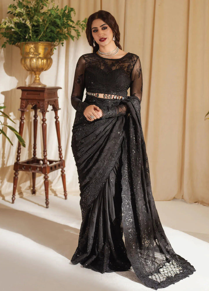 Zoya and Fatima Embroidered Chiffon Saree Unstitched 4 Piece ZOF24FD Inam - Formals Collection