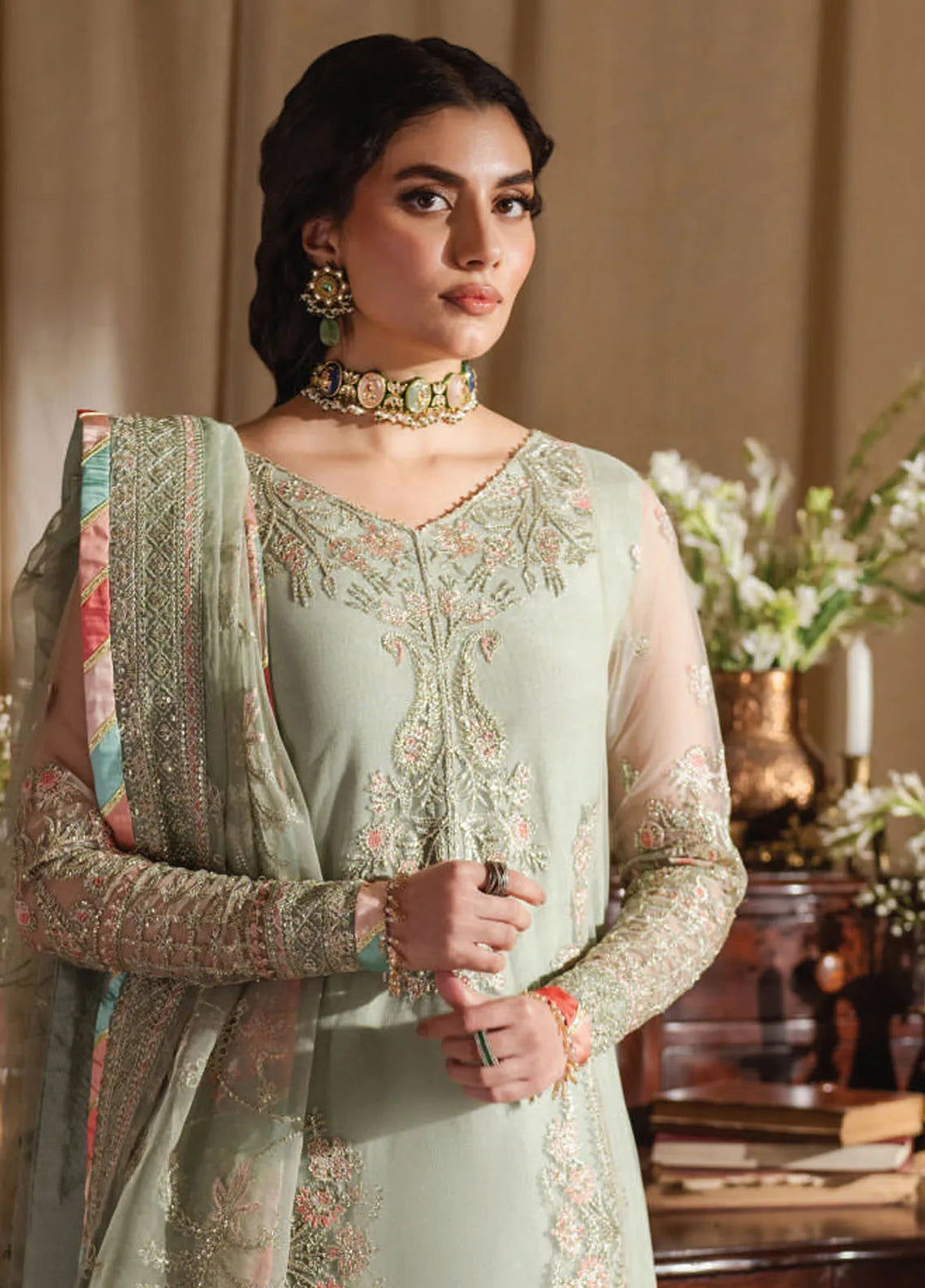 Zoya and Fatima Embroidered Net Suit Unstitched 4 Piece ZOF24FD Mahnur - Formals Collection