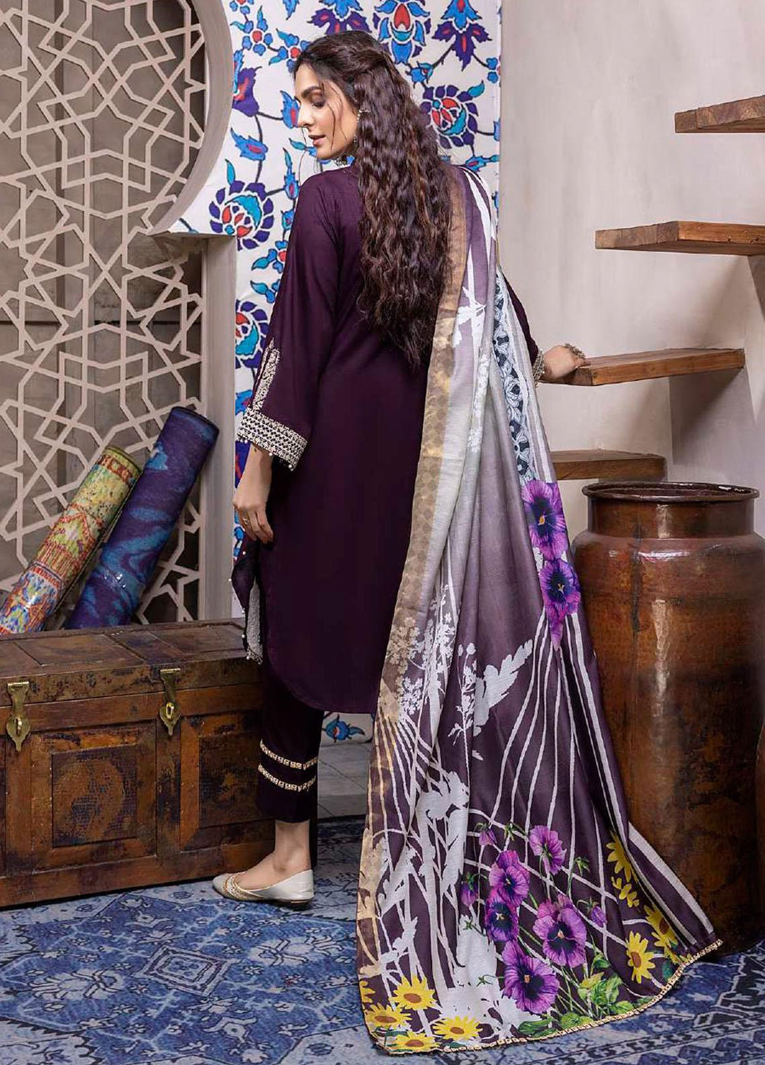 ZS Textiles Embroidered Linen Suits Unstitched 3 Piece ZS21LN 08 - Winter Collection