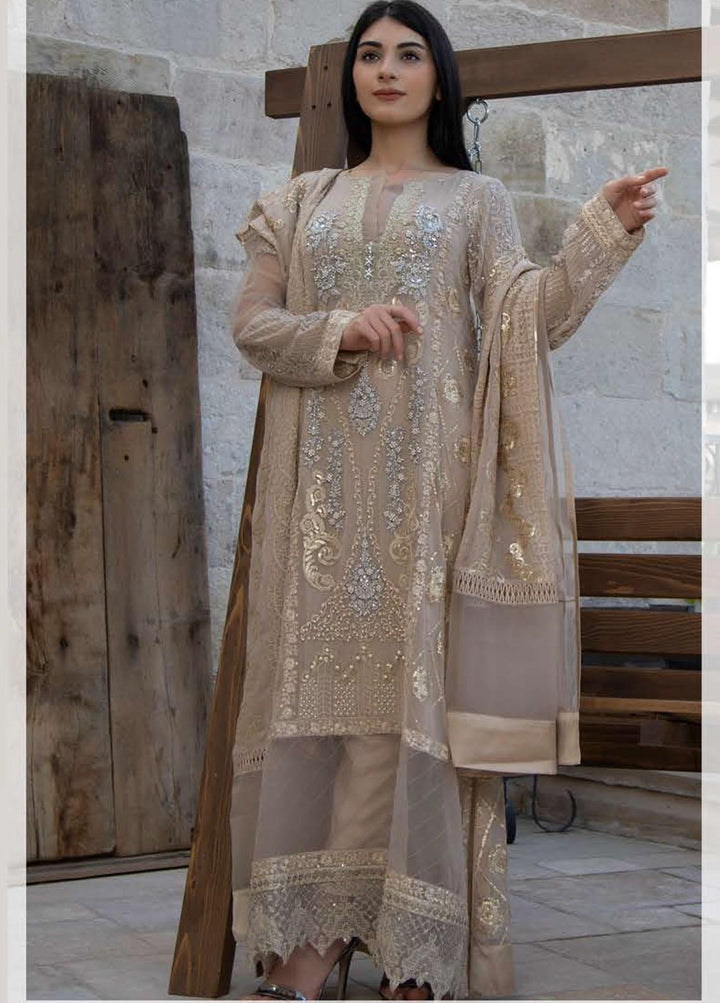 ZUNUJ Embroidered Chiffon Suits Unstitched 3 Piece ZJ22LF D-01 - Luxury Formals Collection