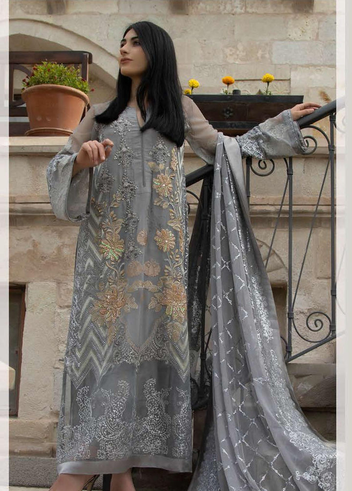 ZUNUJ Embroidered Chiffon Suits Unstitched 3 Piece ZJ22LF D-03 - Luxury Formals Collection