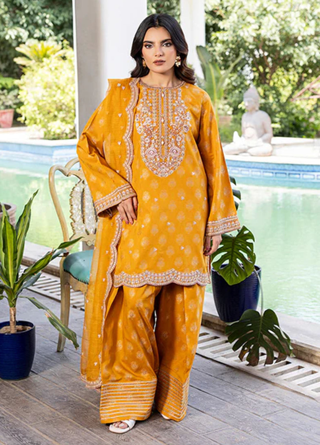 Zuri Pret Embroidered Cotton Silk 3 Piece Suit Sorita ZP-06 Mustard